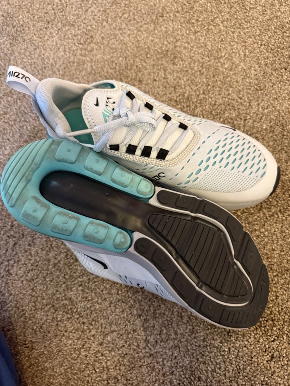Nike White and Teal Air Max 270 Sneakers - Picture 2 of 2